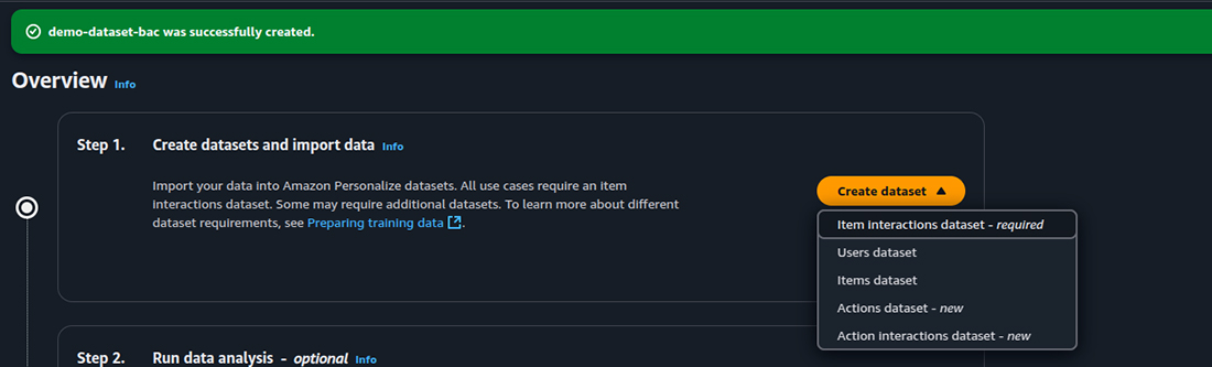 Click on Dropdown- Item Interactions dataset-required