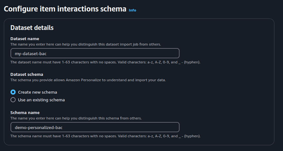 Enter Dataset name and Schema Name