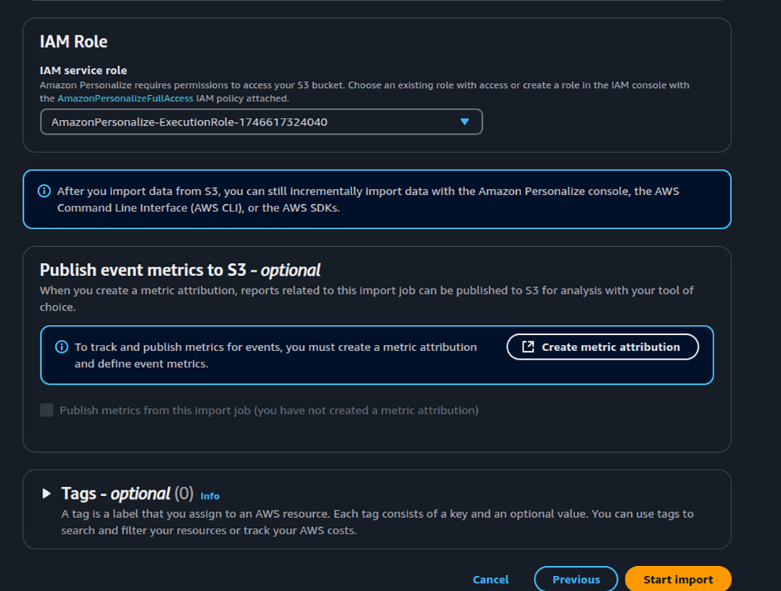 Attach one IAM Role and click on Start Import