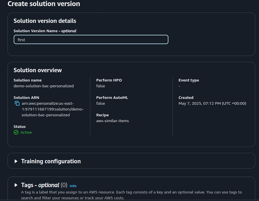 Create Solution Version