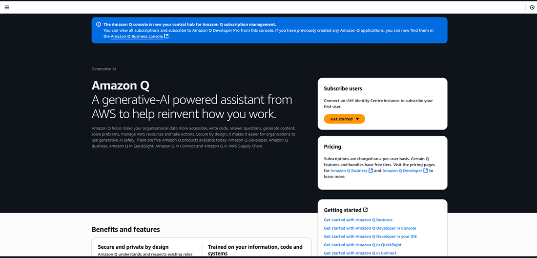 AWS Console search bar, type and select Amazon Q
