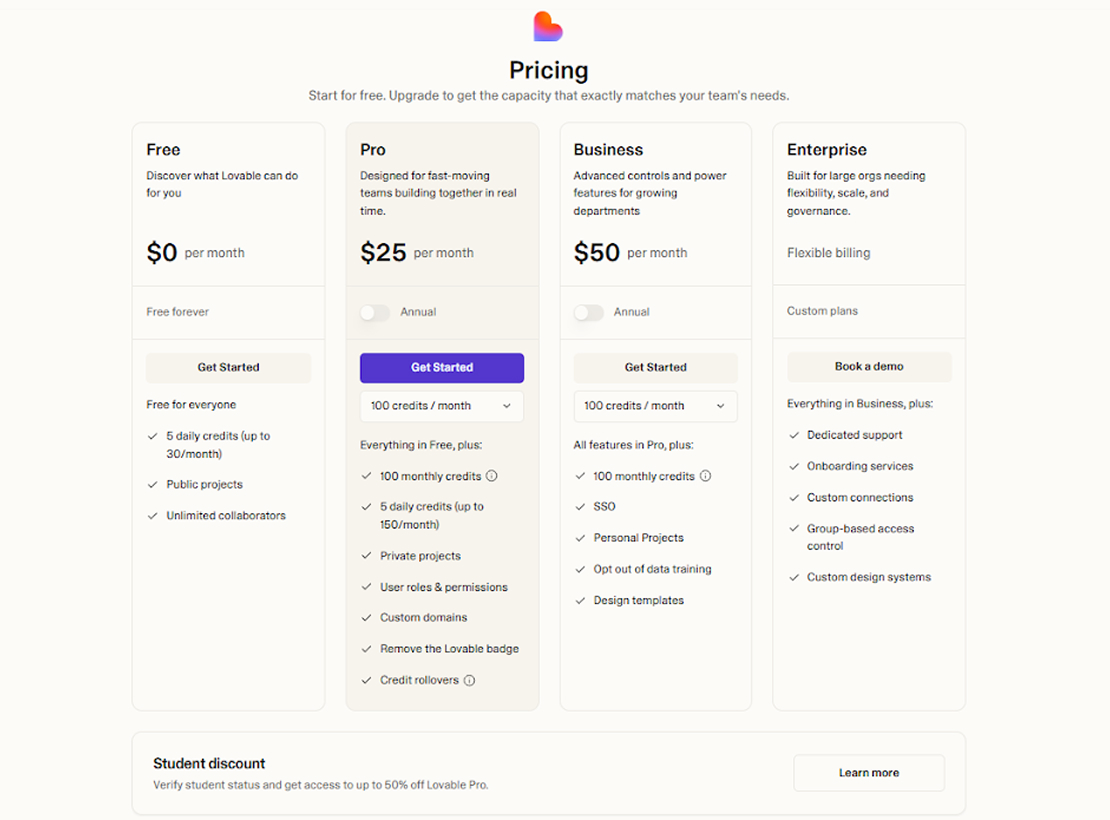 Lovable Pricing and Plans