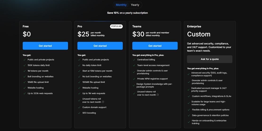 Bolt.New Pricing and Plans