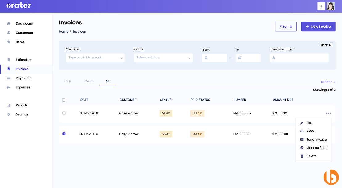 Crater- Invoicing & Expense Tracking