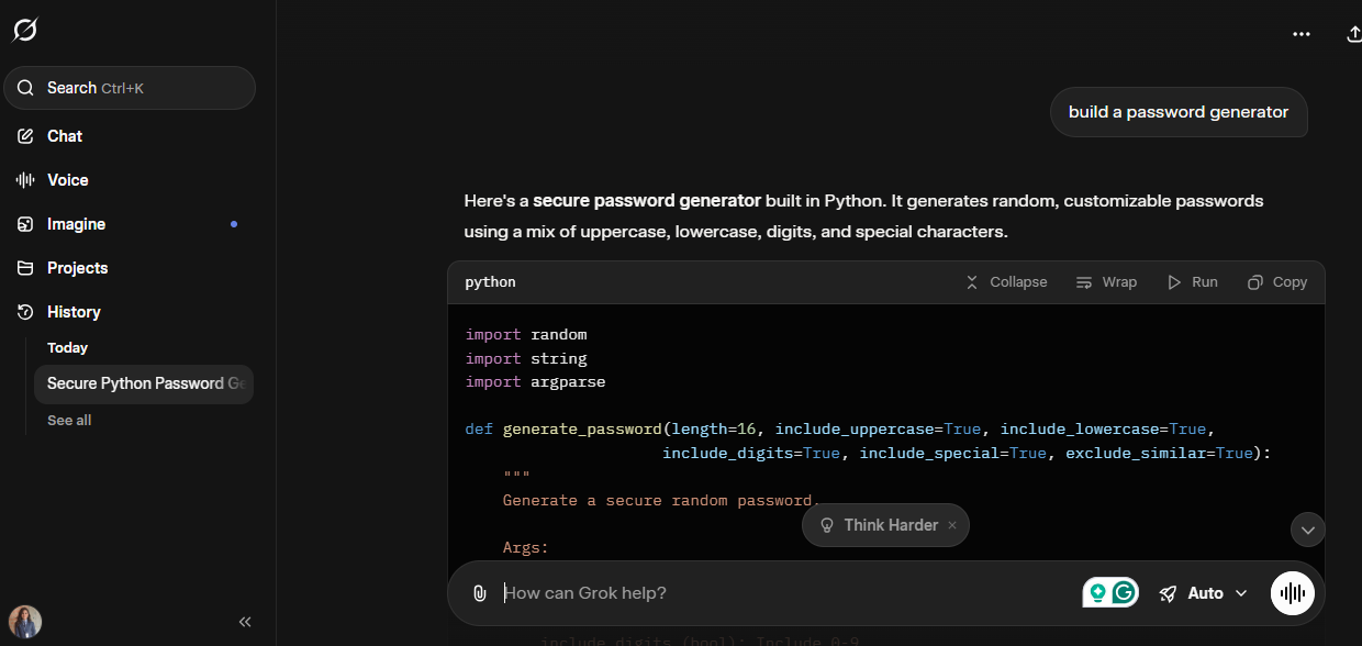 Grok's response to the coding task