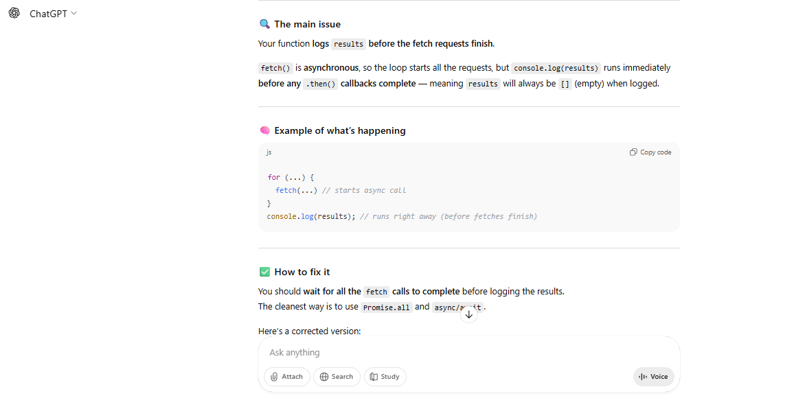 ChatGPT's response to the code optimization task
