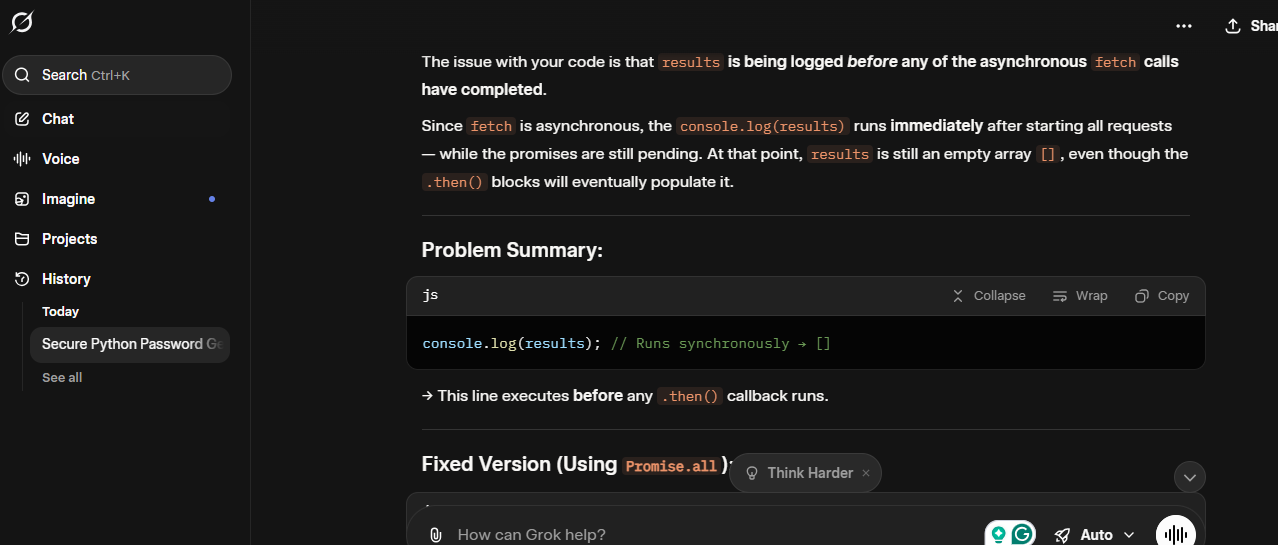 Grok's response to the code optimization task