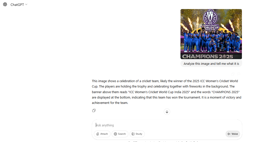 ChatGPT's response to the image understanding & analysis task