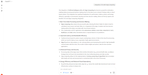 ChatGPT's response to the deep research task
