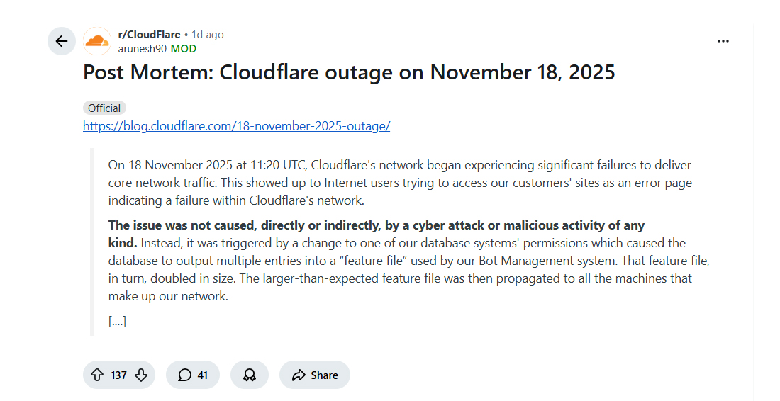cloudflare outage on november 18