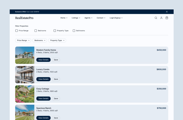 Modern Property Listing Platform with Map and Search Integration